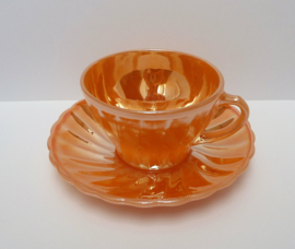 Anchor Hocking Peach Lustre Suburbia cup with saucer