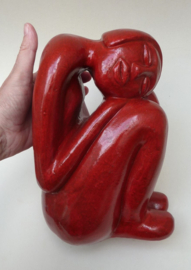 Keramisch beeld Rood Zittend Naakt