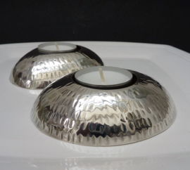 A pair of silver plated votives organic pebble shape