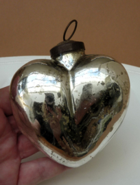 A pair of mercury glass Heart Kugel Christmas ornaments