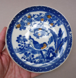 Japanse Meiji blauw wit transferware porseleinen kop en schotels