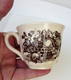 Mason's Fruit Basket plain Brown demitasse cups with saucers