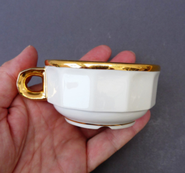 Pillivuyt France white and gold bistroware coffee cup with saucer