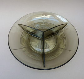 Josef Inwald 1940 pressed glass three compartment dish