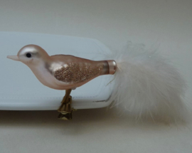 Vintage Kerst vogeltje op clip Roze