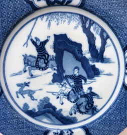 Antique Dutch Petrus Regout chinoiserie plate deer hunt blue