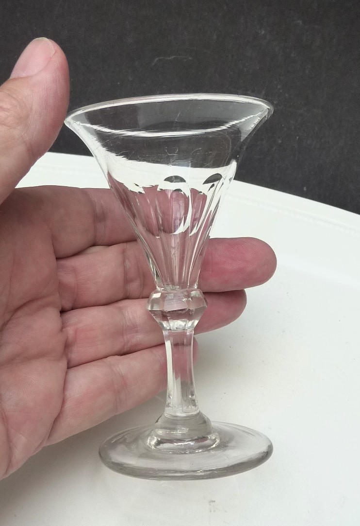 Gin glass faceted knop stem 19th century