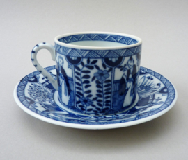 Antique Dutch blue and white Long Eliza chinoiserie porcelain cup with saucer