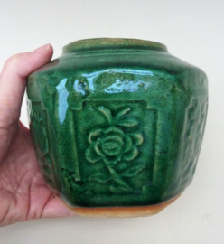 Chinese vintage green glazed hexagonal Shiwan ginger jar