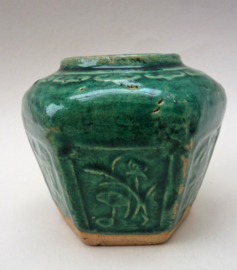 Chinese turquoise groen geglazuurde Shiwan gemberpot