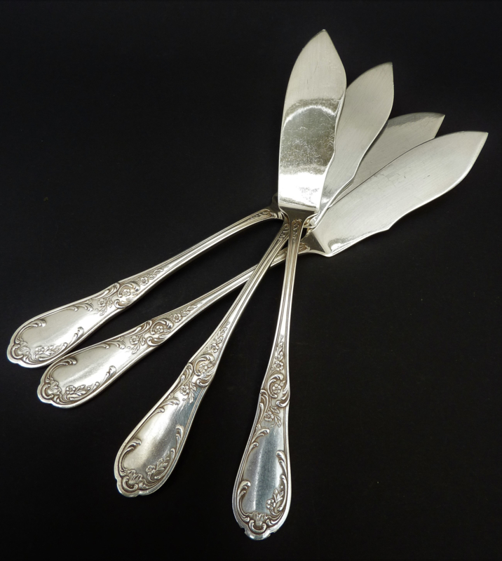 SFAM France antique silver plated fish knife set in Rococo style, SFAM  Chambly France flatware