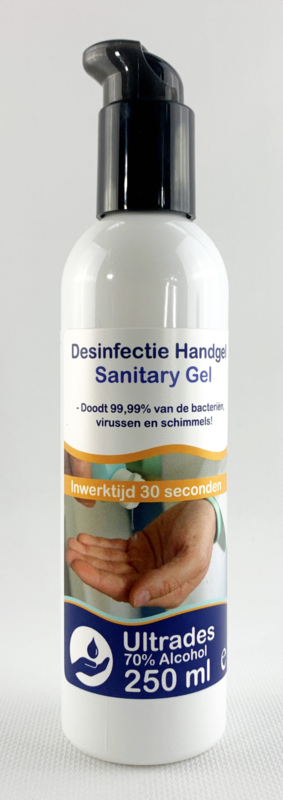 Ultrades desinfecterende handgel 70% alcohol, inhoud 250ml, doodt 99,99% van de bacteriën, virussen en schimmels