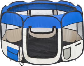 Kittenren /katten bench, blauw,  doorsnee 125 cm-65cm hoog, opvouwbaar incl. tas