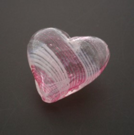 glaskraal hart hol roze/wit 17x19mm