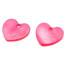 bedel schelp hart roze/fuchsia 13x13 mm  p/2 stuks