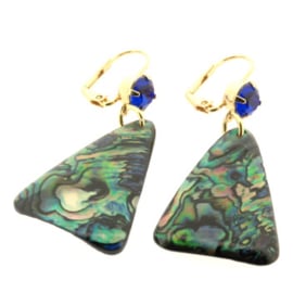 Oorhaak Crystal Royal blue en Paua schelp driehoek