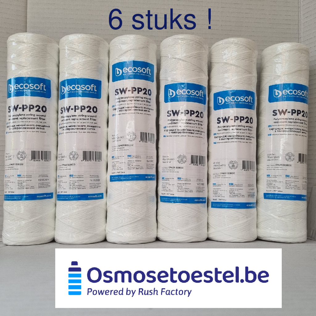6 stuks !!!  Ecosoft 5 micron String wound (koord) sediment filter 2.5"x10" CPN25105ECO
