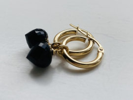Gouden Creolen met Onyx (14krt)