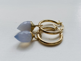 Gouden Creolen met blauwgrijze Maanstenen (14krt)