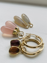 Gouden creolen met roze Chalcedone (14krt)