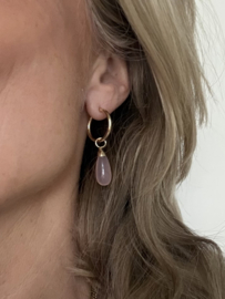 Gouden creolen met roze Chalcedone (14krt)