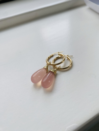 Gouden creolen met roze Chalcedone (14krt)