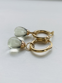 Gouden Creolen met Prasioliet 14krt