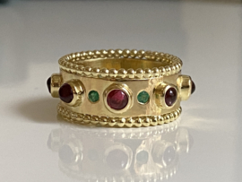 Koninklijke 14krt gouden ring met Toermalijnen en Smaragden