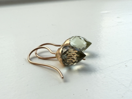 Prasioliet oorbellen 14krt rosegoud