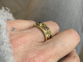 Koninklijke 14krt gouden ring met Toermalijnen en Smaragden