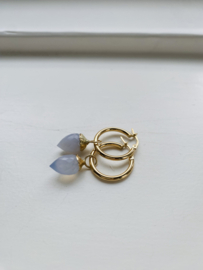 Gouden Creolen met blauwgrijze Maanstenen (14krt)