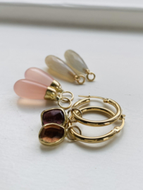 Gouden creolen met roze Chalcedone (14krt)