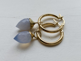 Gouden Creolen met blauwgrijze Maanstenen (14krt)