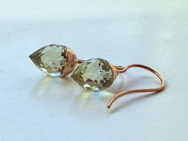Prasioliet oorbellen 14krt rosegoud
