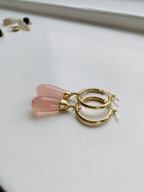 Gouden creolen met roze Chalcedone (14krt)