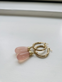 Gouden creolen met roze Chalcedone (14krt)