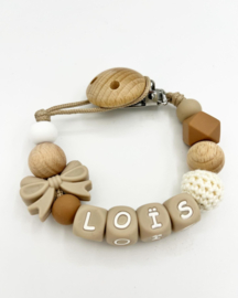 Speenkoord met naam | strik beige