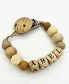 Speenkoord met naam | Beige bruin