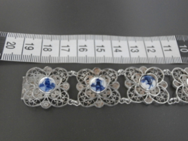 Filigrain zilveren schakelarmband met Delftse steentjes