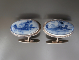 211; Manchetknopen Delftsblauw met zilver