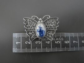 Vlinderbroche , zilver filigrain met delfts