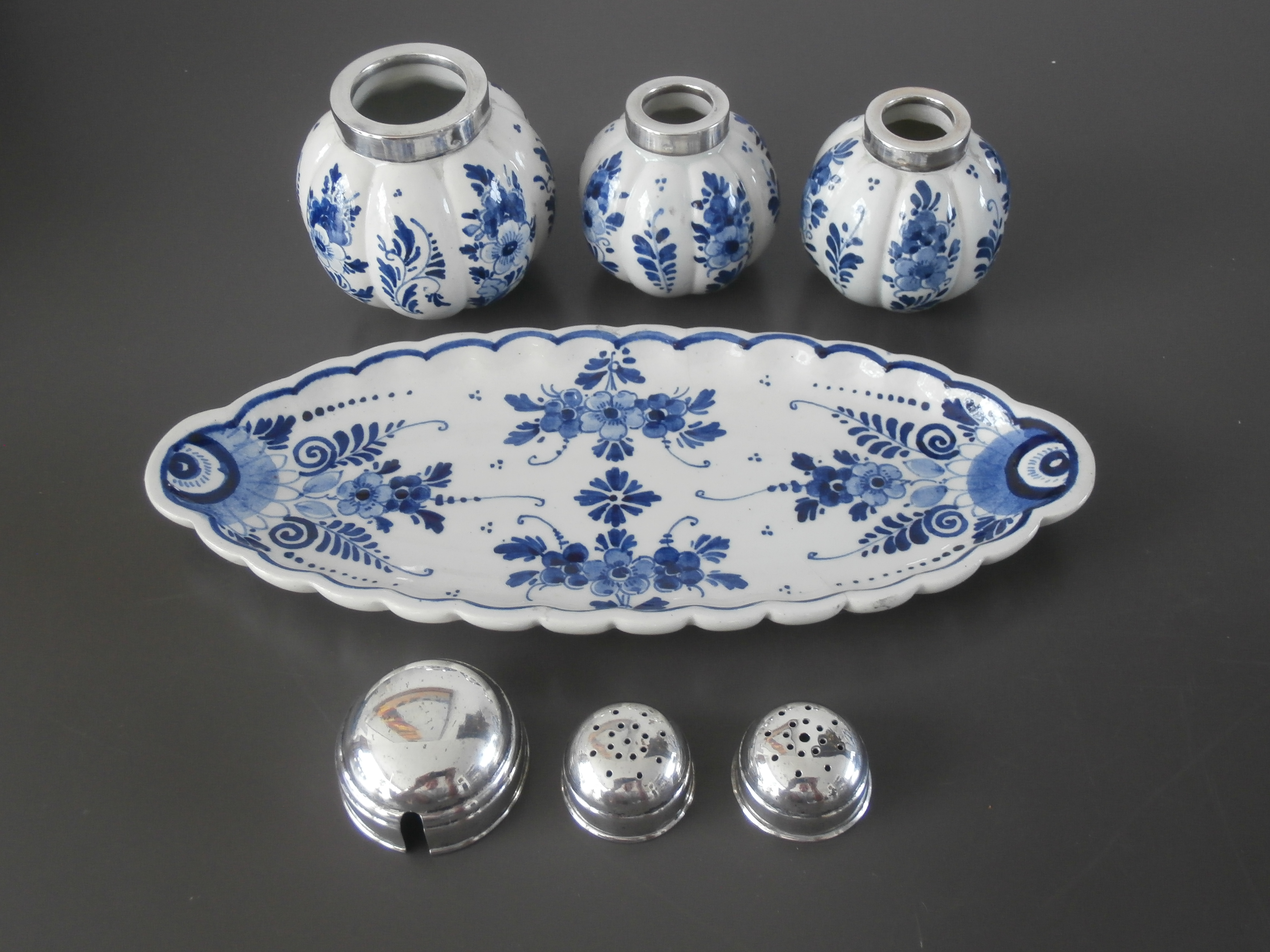 Tafelsetje 4-delig Delfts met zilver