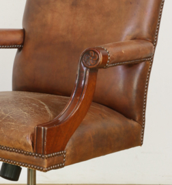 Vintage ,mahoniehouten, lederen bureaustoel