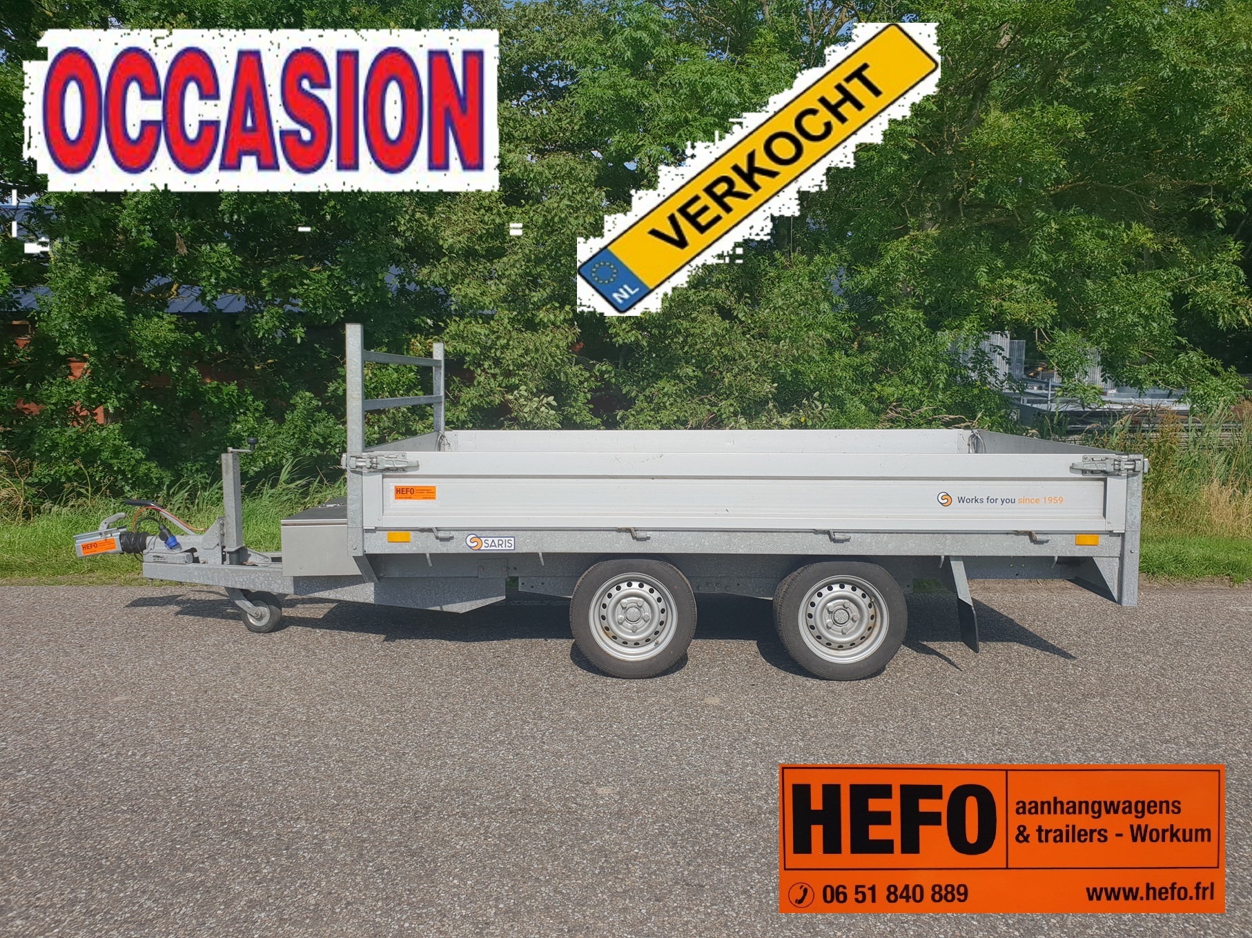 Jonge, nette, SARIS C 2000 kg  tandemas plateauwagen 3.05 x 1.70 mtr.