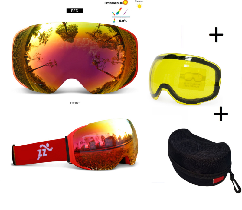 Skibril met EXTRA magnetische lens All red frame Rood AX type 4 Cat. 0 tot 4 - ☀/☁