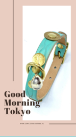 TURQUOISE LEATHER DOG COLLAR GOODMORNING TOKYO