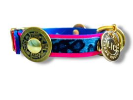 LEREN HALSBAND BLAUW ROZE