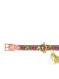 PINK LEATHER DOG COLLAR WITH FLOWERS