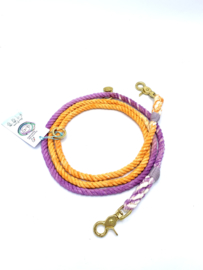 ORANGE/PURPLE ROPE DOG LEASH, ADJUSTABLE 2.20M