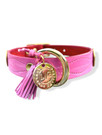 ROZE MET ROOD LEREN HONDENHALSBAND